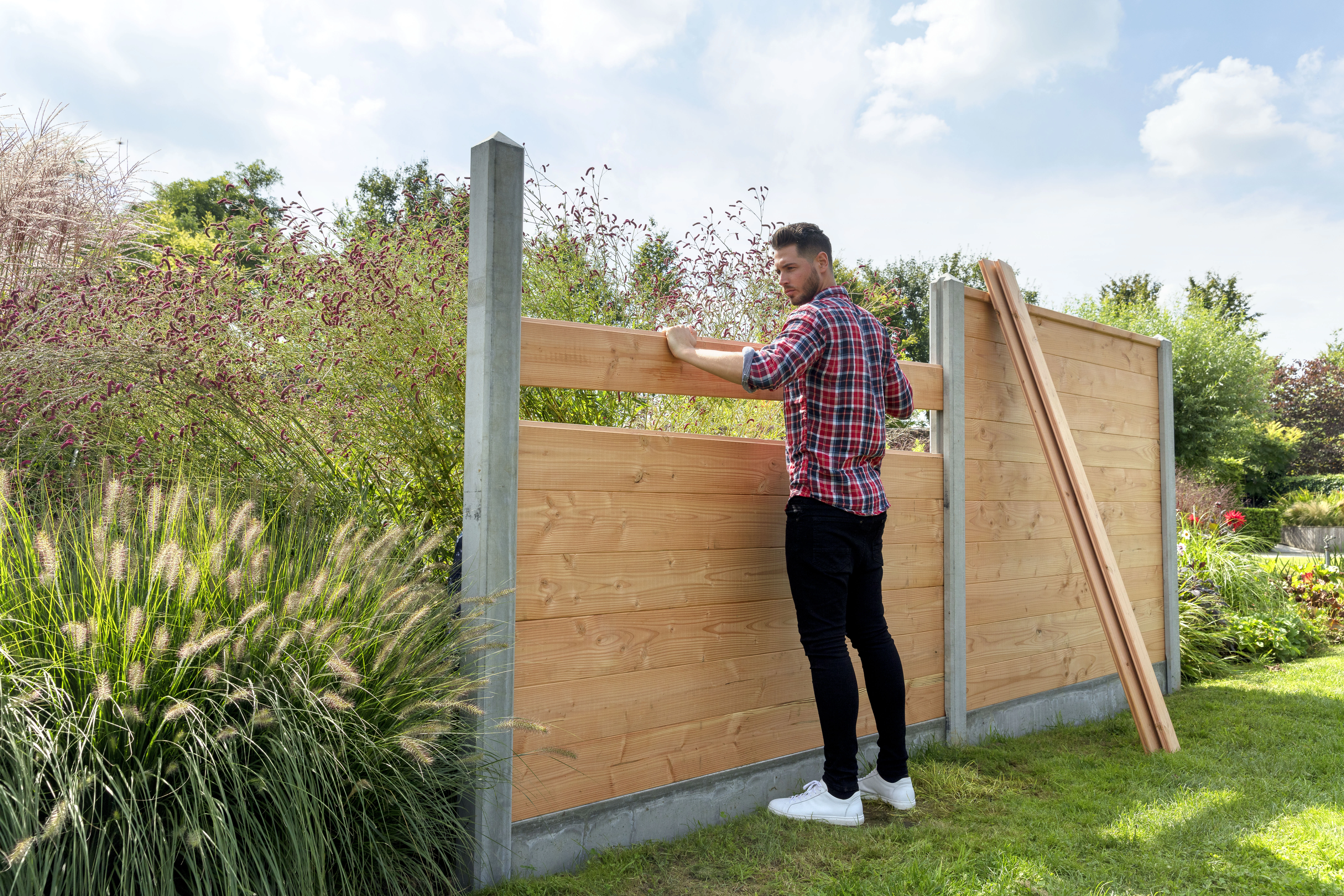 Beton Eindpaal Met Sleuf en Diamant Kop 11.5 x 11.5 cm (115 x 115 mm) Grijs - Lengte 278 cm - Afbeelding 3